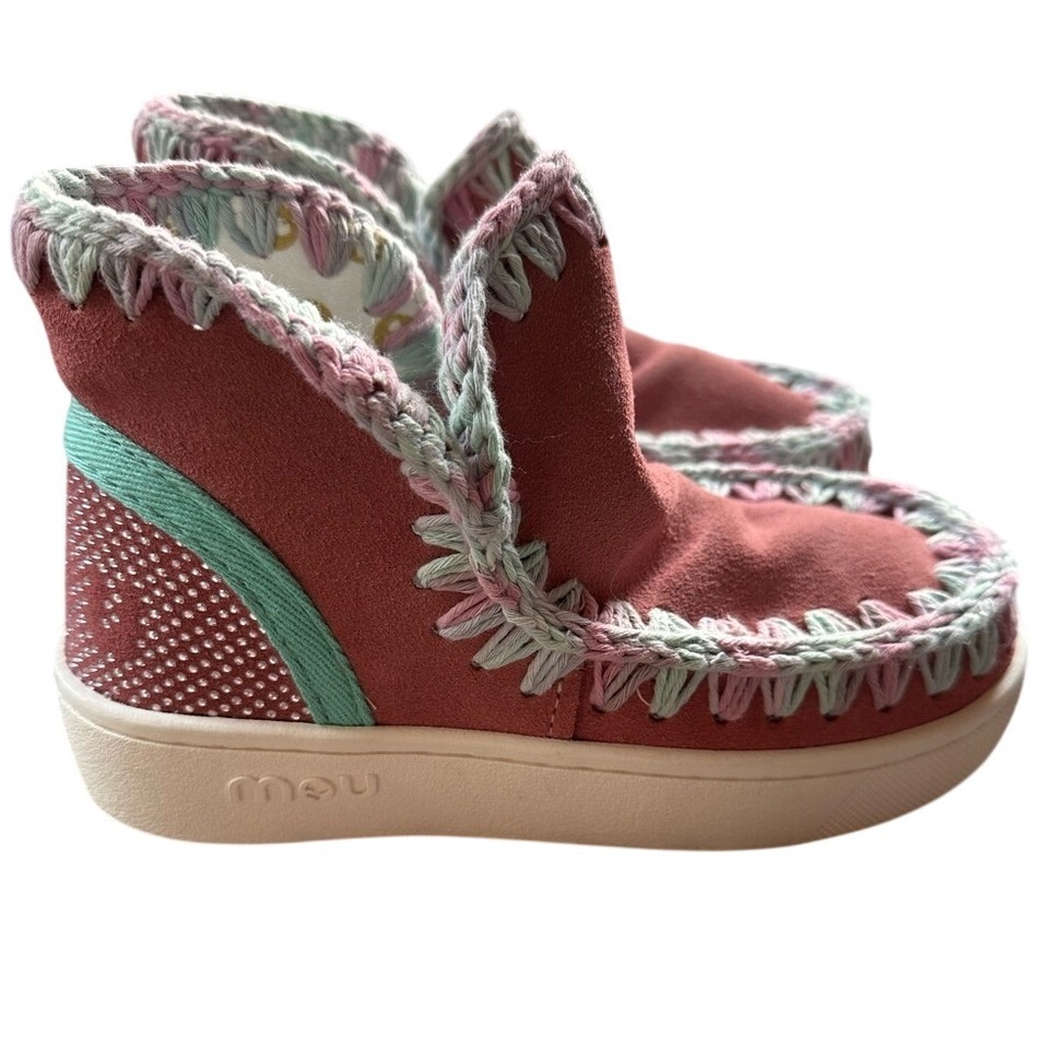 Mou Boots Summer Eskimo Sneaker Pink Teal Crochet Stitching Girls 1.5 Eu 34 Nwt